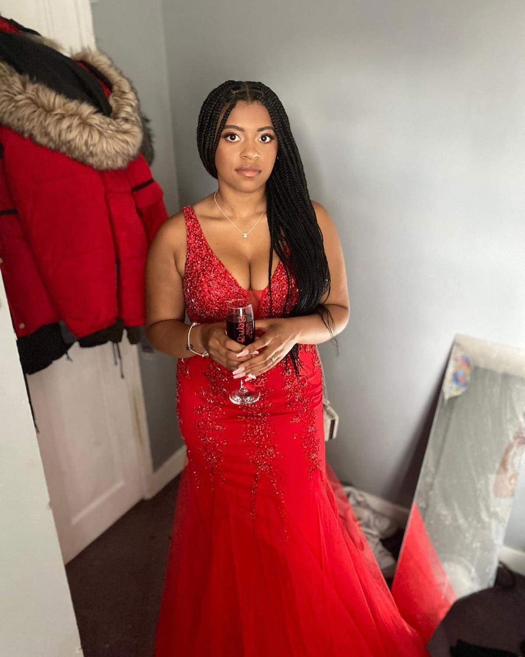 open lace back dress Long A-Line Prom Dress with Lace-Up Deep V-Neck Corset Navy Blue / 2 main image 0